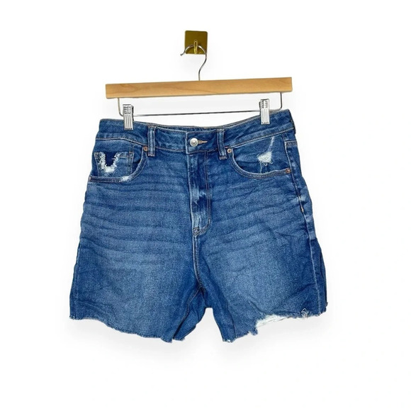 American Eagle Stretch Mom Straight Jean Shorts in Blue Size 12 X-Long - Picture 5 of 11